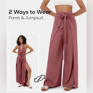 NWT Halara High Waisted Lace Up Split Hem Palazzo Wide Leg Flowy Pants Jumpsuit